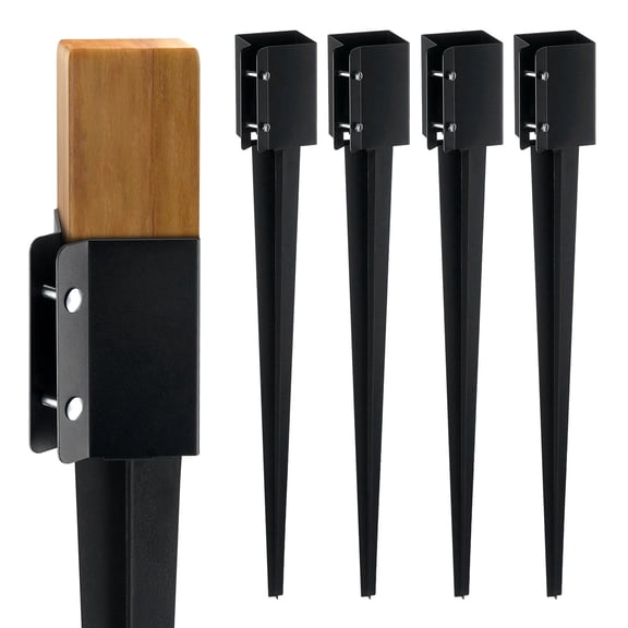Fence Post Anchor Ground Spike 4 Pack 36x4x4 Inch Outer Diameter 3.5x3.5 Inch Inner Diameter Black Powder Coated Metal Stake for Mailbox Deck Garden Railing