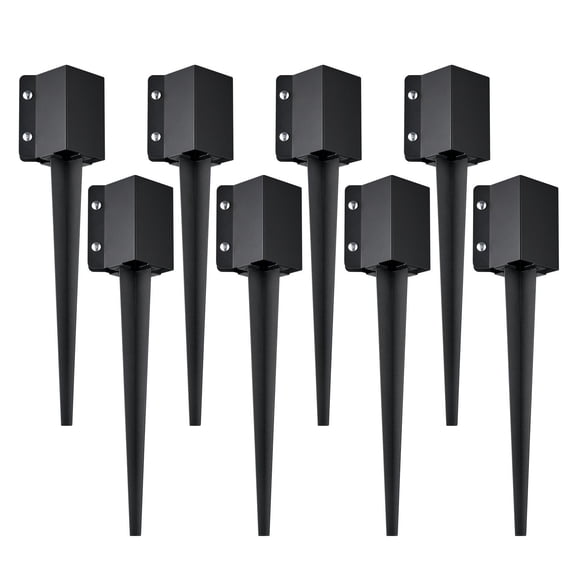 Fence Post Anchor Ground Spike 8 Pack 24x4x4 Inches Outer Diameter 3.5x3.5 Inches Inner Diameter Metal Black Powder Coated Stake for Mailbox Deck Garden Railing