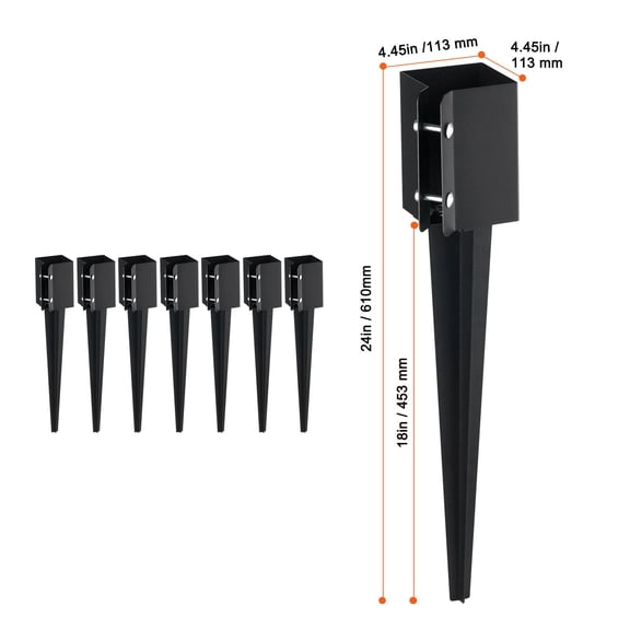 Fence Post Anchor Ground Spike,8 Pack 24x4x4"es Outer Diameter (Inner Diameter 3.5 x3.5"es),Metal Black Powder Coated Post Stake Ground,for Mailbox Deck Garden Railing