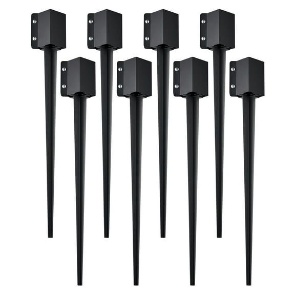 Fence Post Anchor Ground Spike 8 Pack 36x4x4 Inches Outer Diameter 3.5x3.5 Inches Inner Diameter Metal Black Powder Coated Post Stake for Mailbox Deck Garden Railing