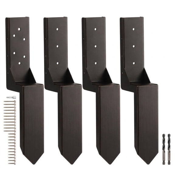 Four Piece Steel Fence Post Holder Kit for 3.5 in Wood Posts, 24 in Tall with Hardware