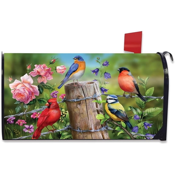 Fence Post Birds Spring Magnetic Mailbox Cover Cardinal Bluebird Standard