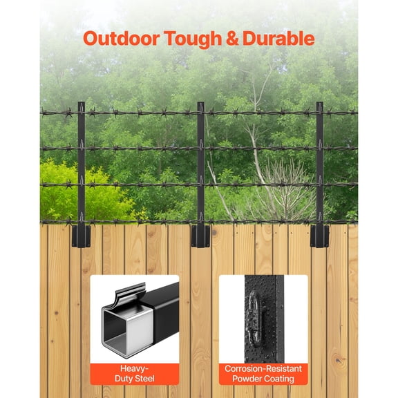 Fence Post Extender, 8 Packs 23.8 in Barbed Wire Arm, Sturdy Steel Fence Height Extender, Flat or Surface Mounted Barbed Wire Extension Arms, Protect Privacy and Prevent Pets Jumping Off