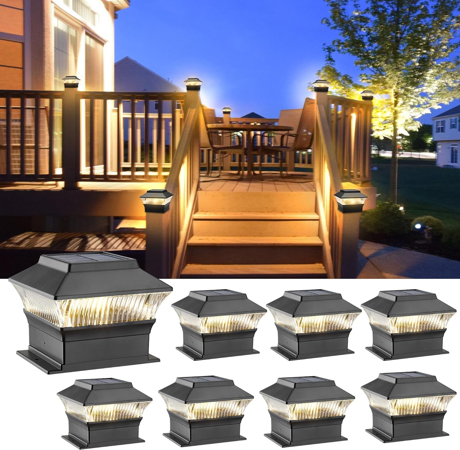Fence Post Lights, 25 Lumens Deck Post Cap Light Solar Powered Outdoor