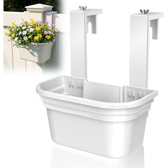 Fence Post Planter for 5x5 PVC Fence Posts, 15.75 Inch Fence Hanging Planters for Outdoor Plants, Easy Install, White Flower Pots for Deck Railing Garden Yard Decor