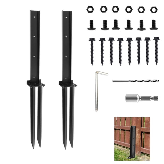 Fence Post Repair Kit, 2 Pack Ground Anchor Stakes for Wood Fence Post Repair