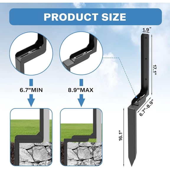 Fence Post Repair Kit, 2 Pcs Fence Post Anchor Adjustable Angle, Steel Post Repair Stake Quick Easy Fix for Repairing Tilted Broken Wood Support