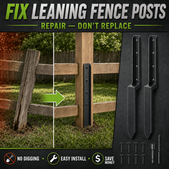 Fence Post Repair Kit, No Dig Solution for Broken and Leaning 4x4 6x6 Wood Fence Posts, Heavy Duty Steel Fence Repair Stakes, Outdoor Yard Stabilizer Kit