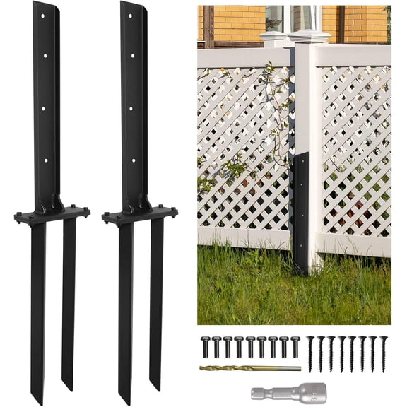 Fence Post Repair Kit,Heavy Duty Steel Fence Post Repair Stakes,Post Anchor Double Ground Spike,Wooden Fences Post Support for Repairing Damaged Fence Gate Posts Sign Posts or Mailbox(2Pack)