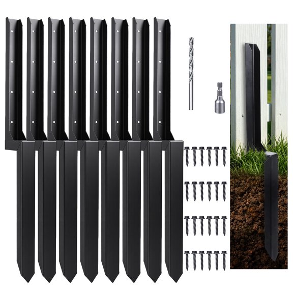 Fence Post Repair Kit, Includes Heavy Duty Fence Posts Repair Stakes, Steel Ground Spikes for Repairing Broken or Tilted Wooden Posts in Yards Farms