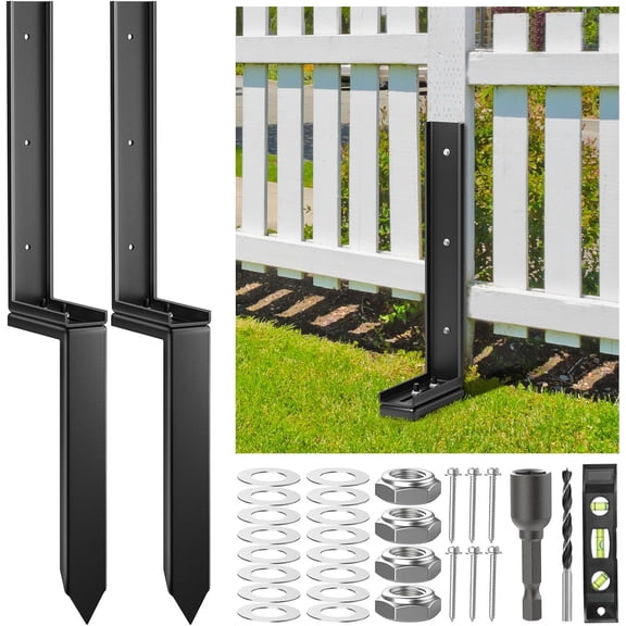 Fence Post Repair Kit, Steel Post Repair Stake with Adjustable Angle, Separated Anchor Ground Spike Easy to Fix Broken Wooden Posts, Rustproof Garden Fence Set