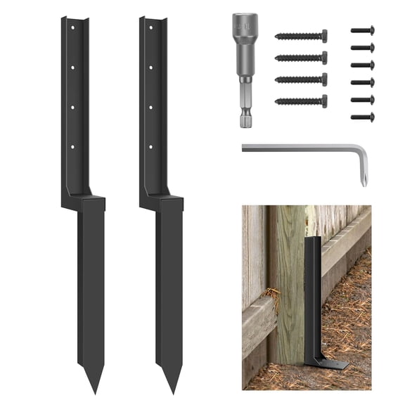 Fence Post Repair Kit for Leaning & Broken Posts, Heavy Duty Steel Fence Post Anchor Support, Fits 4x4 & 6x6 Wood Posts, 2 Pack