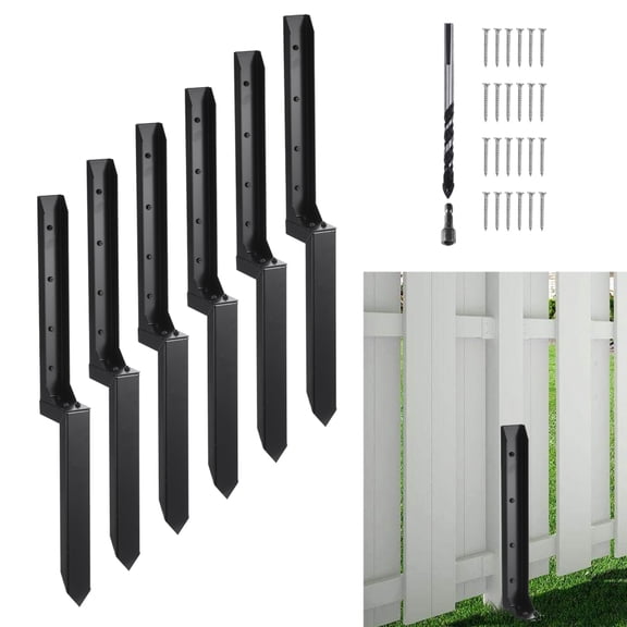 Fence Post Stabilizer Kit, 6-Pack Steel Stakes for Repairing Broken or Tilted Wood Posts, Rust-Resistant Anchors for Secure Garden and Farm Fencing