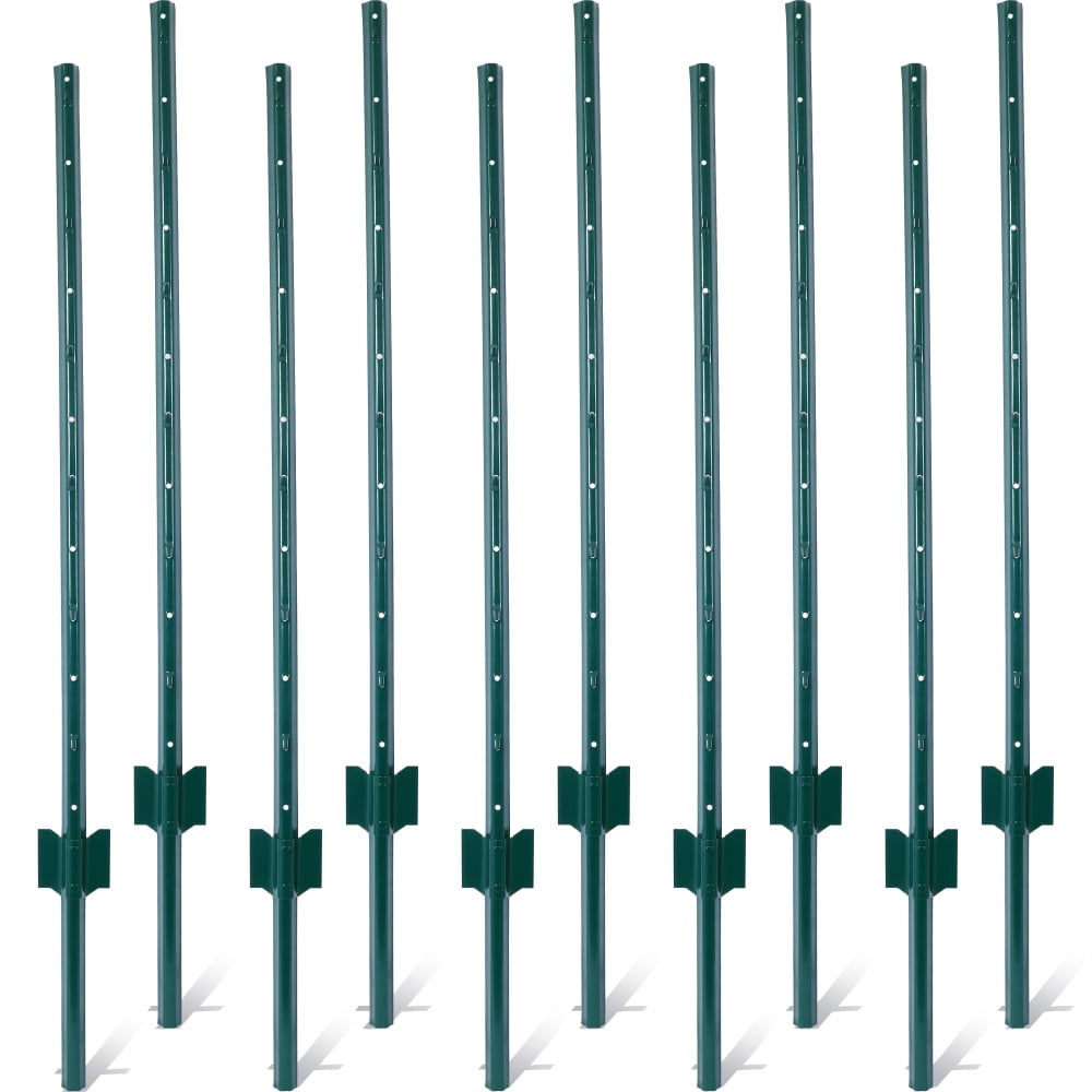 Green 3-Foot Powder Coated Steel Garden Fence Posts, 10-Pack