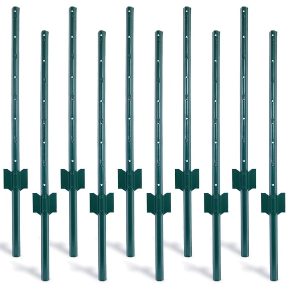 Fence Posts 3Feet - 10Pack, Heavy Duty Metal Fence Post with U-Channel, Steel Fence U-Post for Holding Garden Wire Fence, Corner Posts etc.