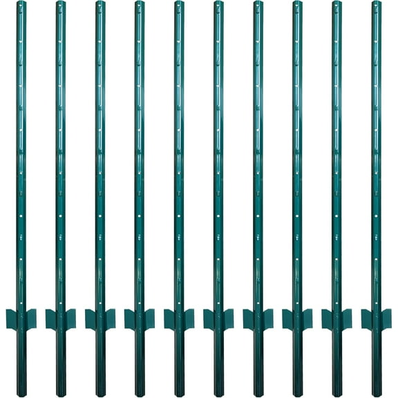 Fence Posts 4.8 Feet Sturdy Duty Metal Fencing Poles, Pack of 10, No Dig Garden U Post for Wire Fencing Steel Post for Yard, Outdoor Wire