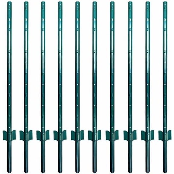 Fence Posts 4 Feet Sturdy Duty Metal Fence Post, Pack of 10, No Dig Garden U Post for Wire Fencing Steel Post for Yard, Outdoor Wire, FP-4FT