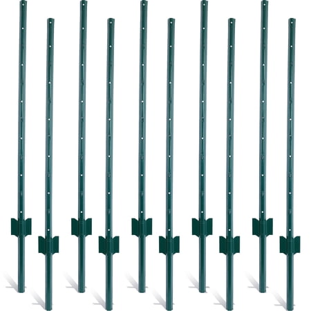 Fence Posts 4Feet - 10Pack, Heavy Duty Metal Fence Post with U-Channel, Steel Fence U-Post for Holding Garden Wire Fence, Corner Posts etc.