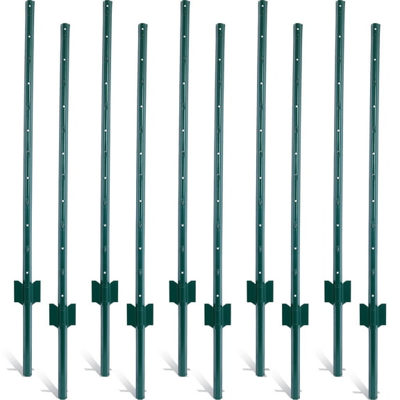 Fence Posts 4Feet - 10Pack, Heavy Duty Metal Fence Post with U-Channel, Steel Fence U-Post for Holding Garden Wire Fence, Corner Posts etc.