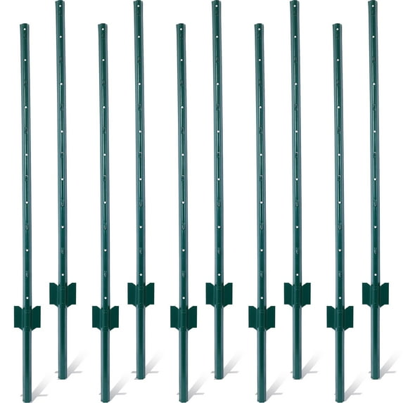 Fence Posts 4Feet - 10Pack, Heavy Duty Metal Fence Post with U-Channel, Steel Fence U-Post for Holding Garden Wire Fence, Corner Posts etc.