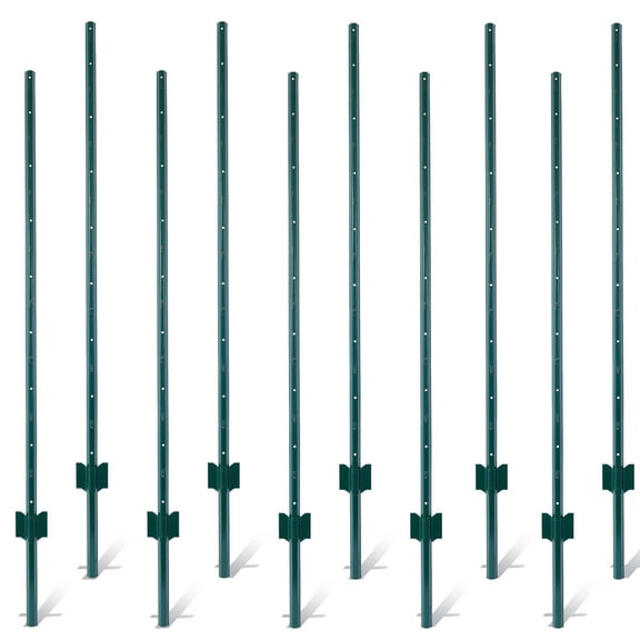 Fence Posts 5Feet - 10Pack, Heavy Duty Metal Fence Post with U-Channel, Steel Fence U-Post for Holding Garden Wire Fence, Corner Posts