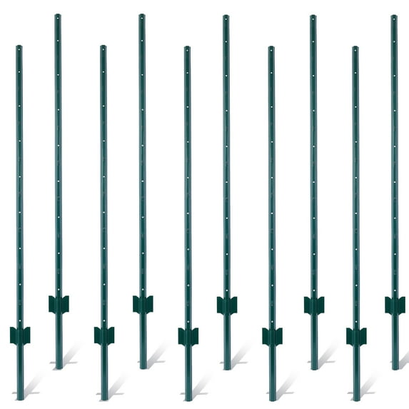 Fence Posts 5Feet - 10Pack, Heavy Duty Metal Fence Post with U-Channel, Steel Fence U-Post for Holding Garden Wire Fence, Corner Posts