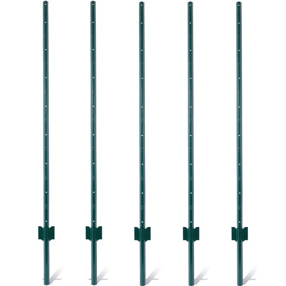 Fence Posts 5Feet - 5Pack, Heavy Duty Metal Fence Post with U-Channel, Steel Fence U-Post for Holding Garden Wire Fence, Corner Anchor Posts etc.
