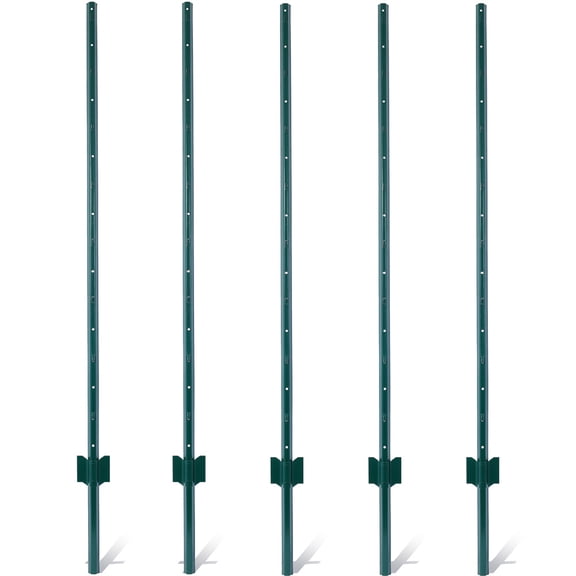 Fence Posts 5Feet - 5Pack, Heavy Duty Metal Fence Post with U-Channel, Steel Fence U-Post for Holding Garden Wire Fence, Corner Anchor Posts