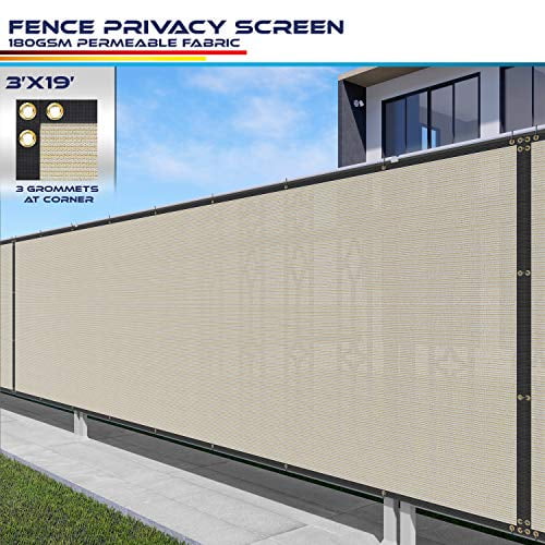 Fence Privacy Screen 3' x 19 Heavy Duty Windscreen Fencing Mesh Fabric Cover for Patio Garden Backyard Lawn Carport Pool Fence, Beige