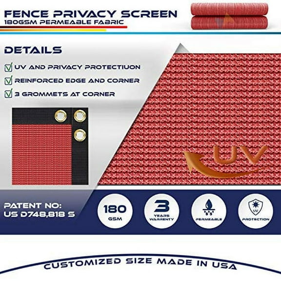 Fence Privacy Screen 3' x 28' Heavy Duty Windscreen Fencing Mesh Fabric Cover for Patio Garden Backyard Lawn Carport Pool Fence, Red