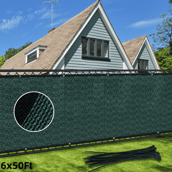 Fence Privacy Screen, 6'x50' Outdoor Balcony Shade Cloth with 90% Shade Rating, 170 GSM Polyethylene Fabric Green, 80PCS Zip Ties Included