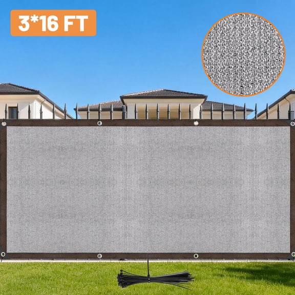 Fence Privacy Screen, Qissep 3 x 16 ft Privacy Screen Fence,Outdoor Fencing Panels, Garden Windscreen Mesh Shade Sail Net Barrier for Outdoor Wall Garden Backyard Porch Patio Balcony,Grey