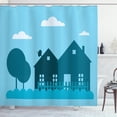 thumbnail image 1 of Fence Shower Curtain, Apartments Behind the Fences Family Building Urban Design Architecture, Fabric Bathroom Set with Hooks, 69W X 70L Inches, Sky Blue Dark Petrol Blue, by Ambesonne, 1 of 3