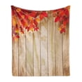 thumbnail image 1 of Fence Soft Flannel Fleece Blanket, Autumn Oak Tree Leaves Background Idyllic Fall Season November Country Design, Cozy Plush for Indoor and Outdoor Use, 60" x 80", Beige and Scarlet, by Ambesonne, 1 of 5