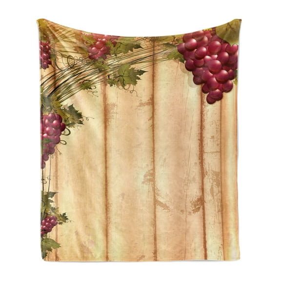 Fence Soft Flannel Fleece Throw Blanket, Grapevine Branches on Wooden Planks Flowering Plants Pruning Merlot, Cozy Plush for Indoor and Outdoor Use, 50" x 60", Sand Brown Ruby, by Ambesonne