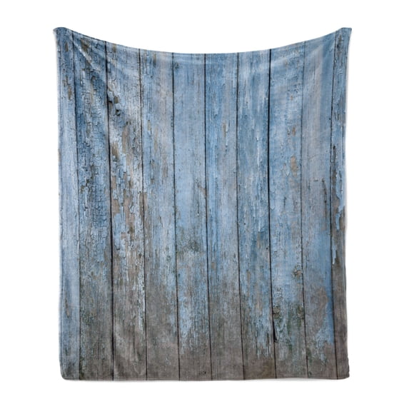 Fence Soft Flannel Fleece Throw Blanket, Old Painted Rustic Wooden Planks Vintage Naturally Weathered Destruction, Cozy Plush for Indoor and Outdoor Use, 60" x 80", Pale Azure Blue Dust, by Ambesonne