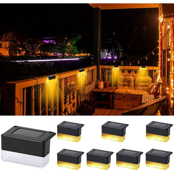 Oumilen Fence Solar Lights 8 pack Warm White & Multicolor Color Changing Deck Lights IP65 Waterproof, Outdoor Solar Powered