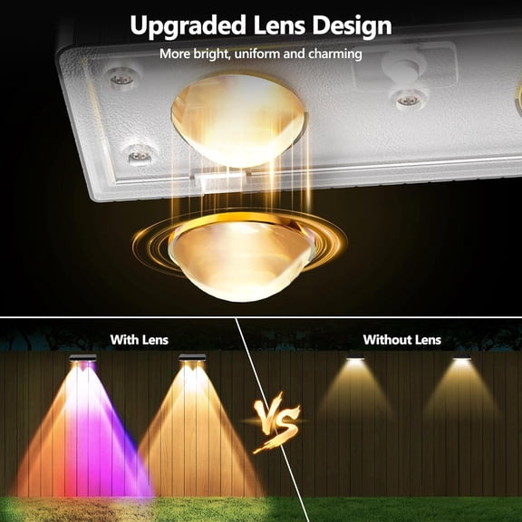 Fence Solar Lights Outdoor, 9 Colors & 11 Modes Color Changing Deck Lights, 8 Pack 250lm Warm White Fence Deck Lighting IP65 Waterproof Solar Wall Light for Outside Backyard Stair Railing