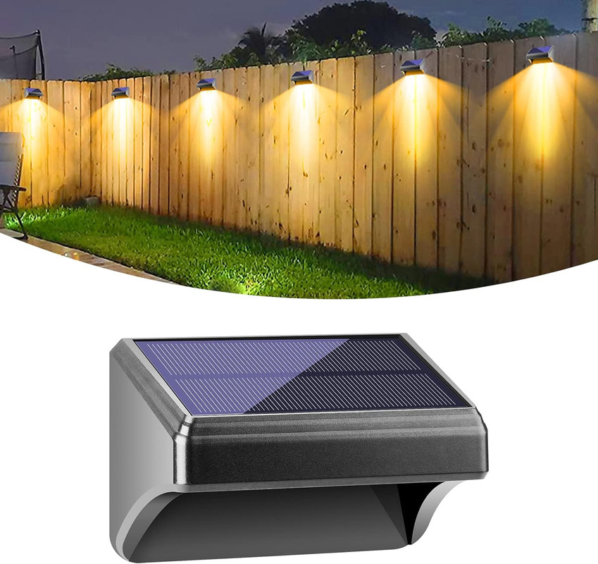 Fence Solar Lights Outdoor Waterproof Warm White & Color Glow LED, Solar Outdoor Wall Lights for