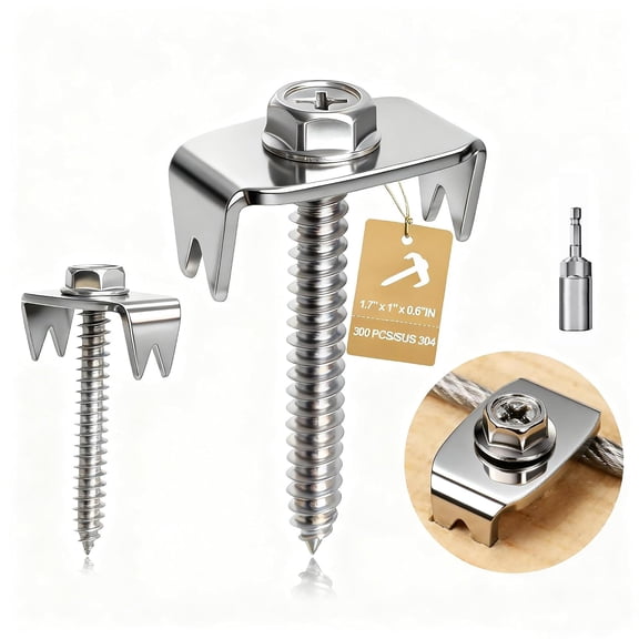 Fence Staples with Screws, 200 Pack Stainless Steel Fence Fasteners, Heavy Duty Wire Clips with Driver Bit, Reusable Barbed Fence Post Staples for Mesh, Cattle Panels, Chicken Wire and Garden Fencing