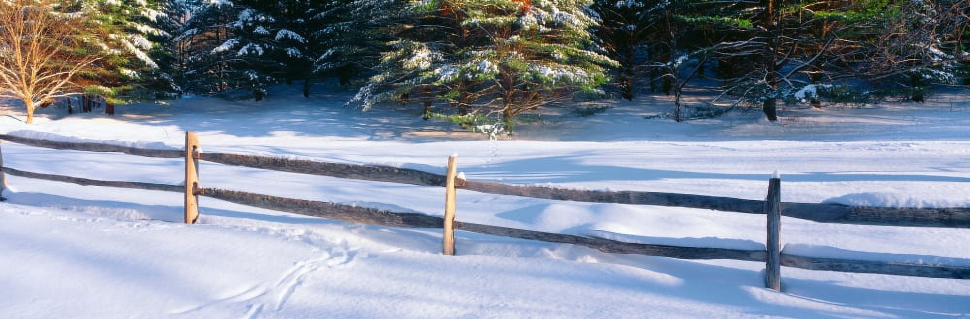 Fence and snow in winter Vermont Canvas Art - Panoramic Images (27 x 9)