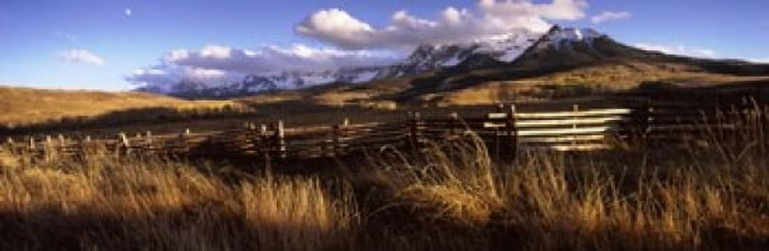 Fence with mountains in the background Colorado USA Canvas Art - Panoramic Images (18 x 6)