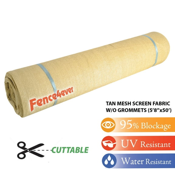 Fence4ever 5'8" x 50' Beige Tan Sun Shade Cover Cloth Fabric Fence Windscreen Privacy Screen Cover UV Block