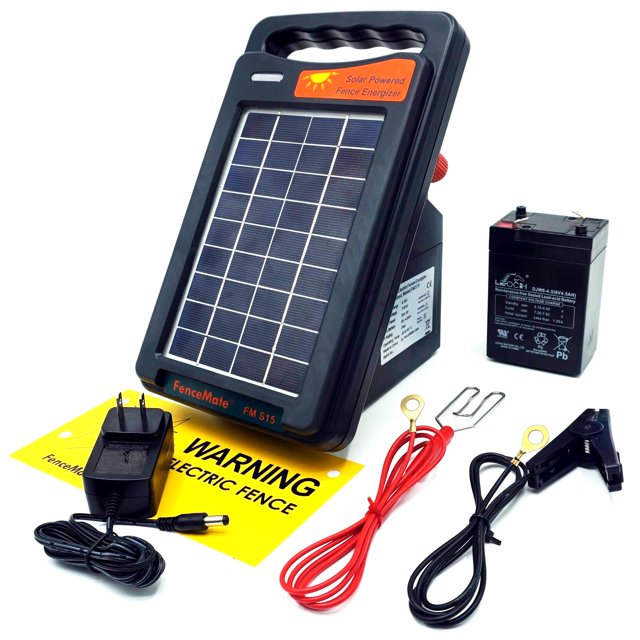 FenceMate Solar Electric Fence Charger, 0.15J Output, Up to 2 Miles