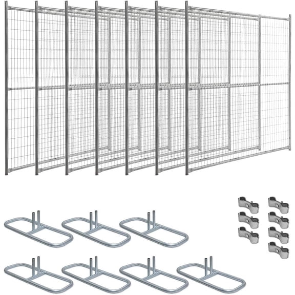 FenceScreen 6ft x 50ft Steel Welded Wire Temporary Fence Panel Kit - Includes Base Stand and Clamps - Easily Movable & Portable Fencing System