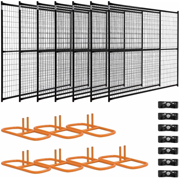 FenceScreen Black-Coated 6ft x 50ft Welded Wire Temporary Fence Panel Kit – Includes Base Stand and Clamps – Easily Movable & Portable Fencing System