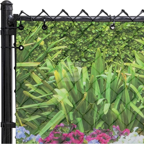 FenceScreen Hedge with Flowers Scenic Designer Fence Screen (6ft x 25ft)