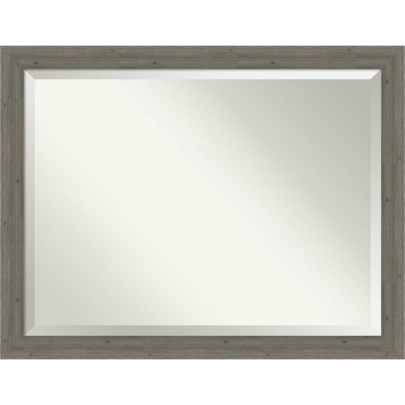 Fencepost Grey Narrow Beveled Wood Bathroom Wall Mirror
