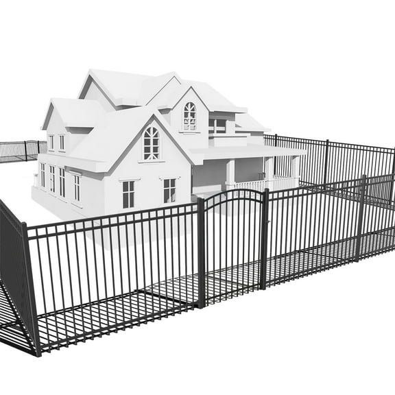 Fencer Wire 100FT Heavy Duty Flat Top Fence Barrier Kit, Anti-Rust Metal Steel Fence with 5FT Height X 8FT Width Panels, with Arched Fence Gate, Posts, Connectors, Outdoor Fencing for Yard