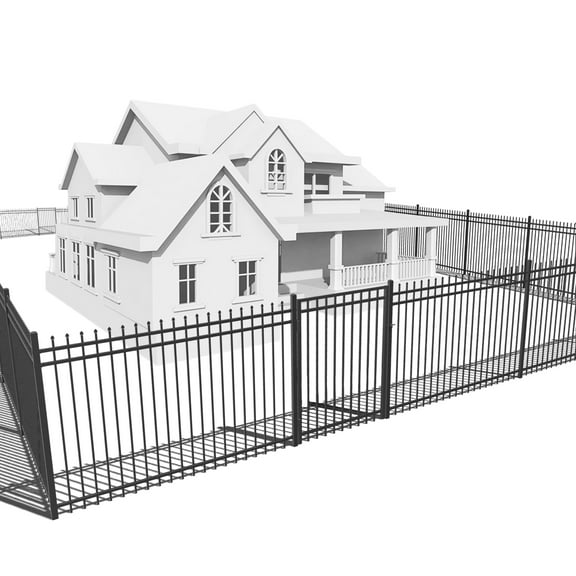 Fencer Wire 100FT Heavy Duty Pinnacle Fence Barrier Kit, Anti-Rust Metal Steel Fence with 6FT Height X 8FT Width Panels, with Flat Top Fence Gate, Posts, Connectors, Outdoor Fencing for Yard